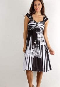 Black & White Floral Stripe Print Plus Size Dress
